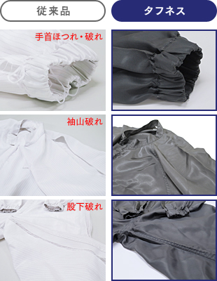 従来品とタフネスのほつれ・破れ 比較